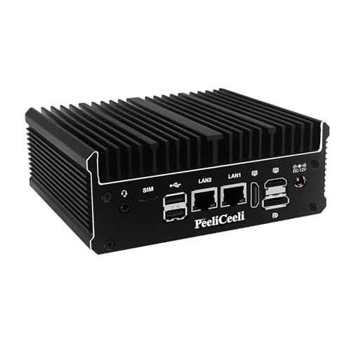 PeeliCeeli Industrial Mini PC 12th Gen Celeron J6412 lüfterlos, Fanless Embedded Computer, 16G RAM 256G M.2 NVME SSD, Dual i226V 2.5GbE LAN, 2 x RS232 COM, WiFi5/BT4.2, 3 Display von PeeliCeeli