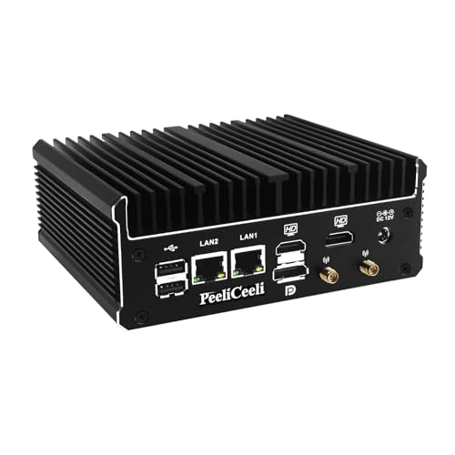 PeeliCeeli Industrial Mini PC 12th Gen N100 lüfterlos, Fanless Embedded Computer, 8G RAM 64G M.2 NVME SSD, Dual i226V 2.5GbE LAN, 2 x RS232 COM, WiFi5/BT4.2, 3 Display von PeeliCeeli