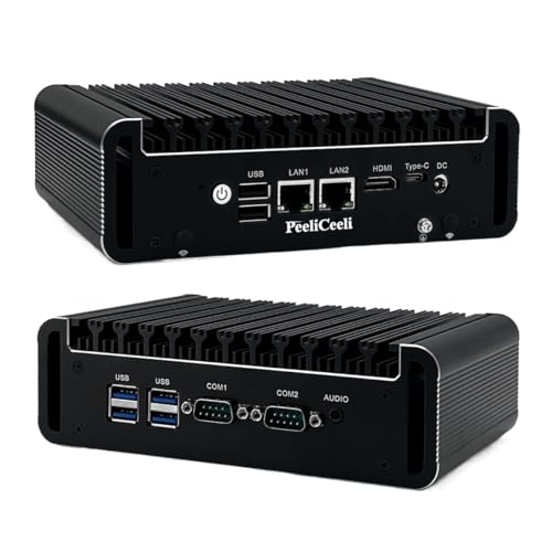 PeeliCeeli Industrial Mini PC Celeron N5105, Lüfterlos Industrie Computer mit 2 x i225V 2.5GbE LAN, Dual COM Micro Desktop PC mit WiFi5/BT4.2/Win 11 Pro, 8GB DDR4 RAM 512GB SSD von PeeliCeeli