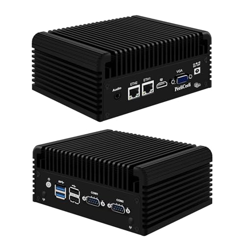 PeeliCeeli Lüfterlos Mini PC Celeron N2840, Low Power Industrial Computer with Dual Gigabit LAN, 2 x COM RS232 Micro Desktop Computer with 8GB RAM 64GB SSD, HD, VGA, WiFi5/BT4.2 von PeeliCeeli