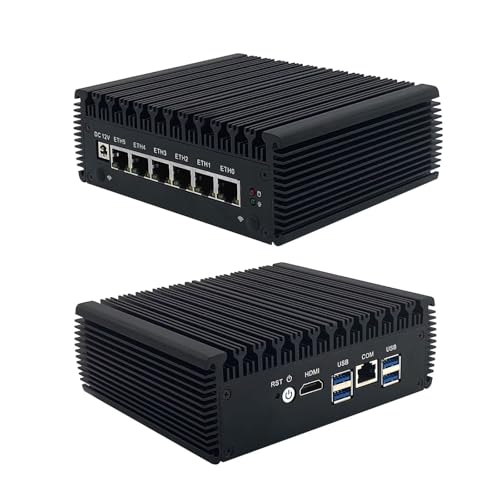 PeeliCeeli Lüfterlos Mini PC Win 11 Pro, Core i5 8250U Micro Firewall Appliance with 6 x Gigabit LAN, Mini Computer Hardware for Network Router, DDR4 8GB RAM 256GB SSD, RJ45 COM von PeeliCeeli