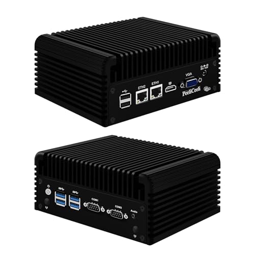 PeeliCeeli Mini PC Fanless Industrial Core i5 5200U, Micro Desktop Computer, 8G RAM 256G M.2 NVME SSD, 2 COM, Win 11 Pro, 4K HD VGA Dual Display, 2RJ45 Ethernet, WiFi5 + BT4.2 von PeeliCeeli