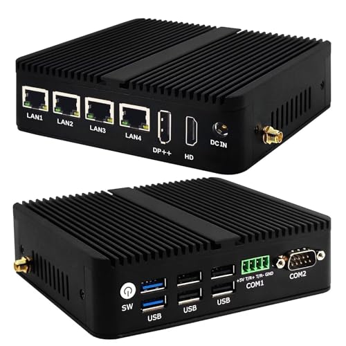 PeeliCeeli Mini PC Lüfterlos Firewall Pentium J6426 Support OPNsense,16GB DDR4 RAM 1TB SSD Windows 11 Pro Micro Fanless Router Computer, 4 x 2.5G LAN, Dual COM, AES-NI, WiFi BT4.2 von PeeliCeeli