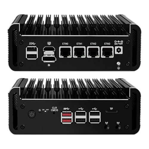 PeeliCeeli N100 Mini PC Firewall Support Windows OPNsense, Lüfterlos Micro Computer N100 12th Gen Fanless PC, 4 x 2.5GbE I226V LAN, Barebone, NO RAM NO Storage, NO System, N100-4L von PeeliCeeli