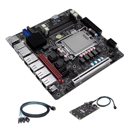 PeeliCeeli NAS Motherboard 6 Bay SATA3.0, LGA 1700 Mini ITX Mainboard with 6xM.2 NVMe, Q670 Board DDR5 with i226-LM 2.5GbE, Type-C 20Gbps, PCIe5.0x16, 8G RAM 128G SSD (with Cables) von PeeliCeeli