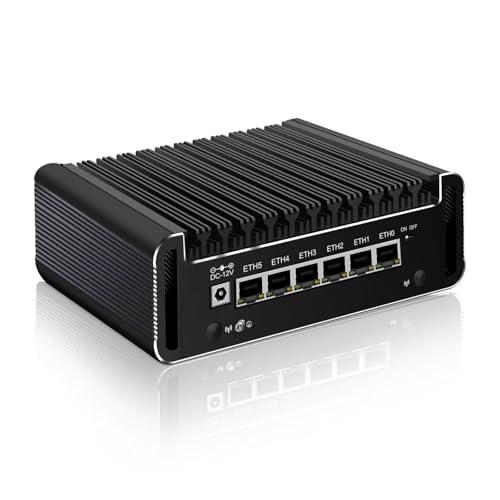 PeeliCeeli i3 N355(bis zu 3,9GHz) Mini PC Lüfterlos, OPNsense Firewall Hardware DDR5 16GB RAM 256GB SSD, Micro Desktop Appliance Büro Win 11 pro, 6 x i226V 2.5G LAN, TF, 4K, USB C von PeeliCeeli
