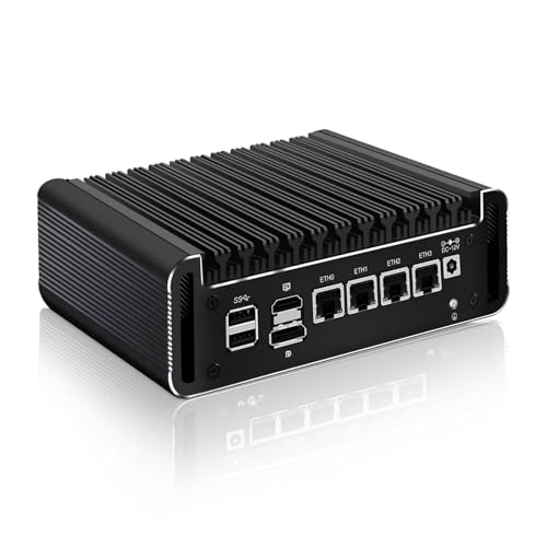PeeliCeeli i3 N355(bis zu 3,9GHz) Mini PC Lüfterlos, OPNsense Firewall Hardware DDR5 32GB RAM 512GB SSD, Micro Desktop Appliance Büro Win 11 pro, 4X i226V 2.5G LAN, TF, 4K Display von PeeliCeeli