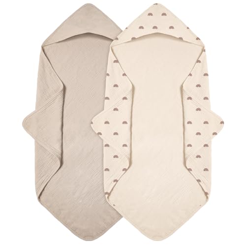 Peepeemax Kapuzenhandtuch Baby 2er-Pack, Musselin Baumwolle Baby Handtuch Kapuze, Weiche und Saugfähige Babyhandtuch mit Kapuze, Geeignet für Neugeborene und Babys 0–18 Monate, 76x76cm, Regenbogen von Peepeemax