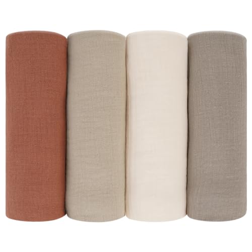 Peepeemax Mulltücher Baby Spucktücher 60x60cm, 4er-Pack 100% Baumwolle Spucktücher Baby für Jungen und Mädchen, Weich, Atmungsaktiv und Extrem Saugfähig Musselin Tuch für Babys, Neutral Braun von Peepeemax