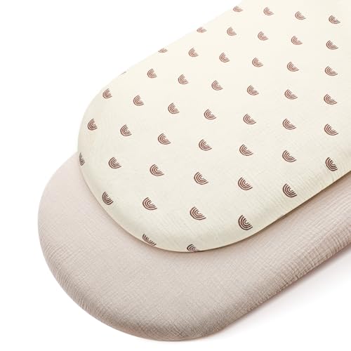 Peepeemax Musselin Spannbettlaken Beistellbett 90x55 cm, Spannbettlaken Kinderwagen Stubenwagen Matratzenbezug für Beistellbett Babybett, 2er Pack, Regenbogen von Peepeemax