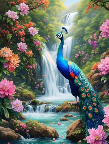 Malen Nach Zahlen Blume Malen Nach Zahlen Erwachsene ohne Rahmen Pfau Paint by Numbers Mit 3 - Pinseln und Acrylfarbe Kreativ Set für Erwachsene Anfänger, Home Haus Deko Geschenke 40x50cm -w647G von Peepezo