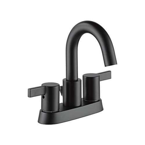 Peerless P299102LF Precept 1,2 GPM Centerset Badezimmer-Wasserhahn mit Pop-Up-Ablauf-Montage – lebenslange eingeschränkte Garantie – Mattschwarz von Peerless