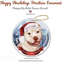 Pit Bull | Cropped Weiß - Weihnachtsmannmütze Weihnachtsverzierung von PegasusPetsCo