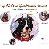 Pit Bull Uncropped Black & White Up To Snow Gute Verzierung von PegasusPetsCo