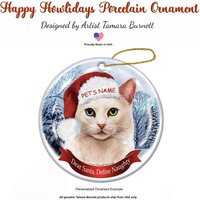 Weiße Katze Odd Eyed - Weihnachtsmannmütze Als Weihnachtsschmuck Weiße Katze Odd Eyed - Weihnachtsmannmütze Als Weihnachtsschmuck von PegasusPetsCo