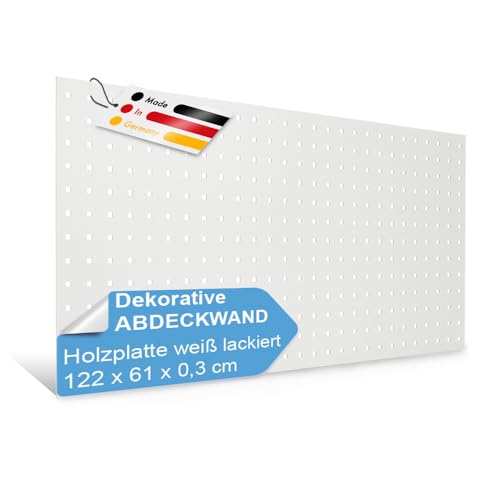 PEGBOARD Lochwand Madrid 1 Stück 122 x 61 x 0,3 cm MDF weiß lackiert - Made in Germany - für Heizkörperverkleidung, Türfüllung, Paravent oder als Lüftungsgitter von Pegboard