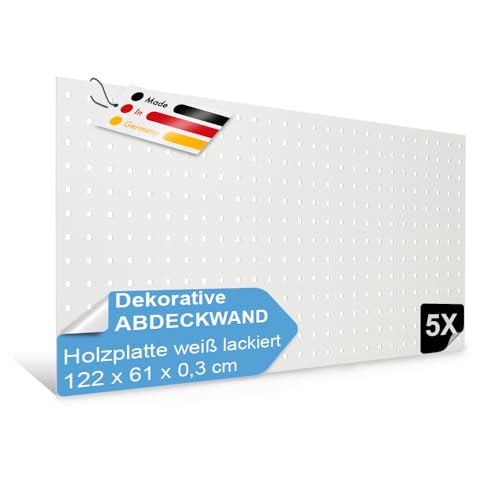 PEGBOARD - MADRID Lochwand 122 x 61 x 0,3 cm MDF Holzplatte weiß lackiert - Made in Germany - Heizkörperverkleidung, Türfüllung, Paravent oder Lüftungsgitter - Dekorative Lochplatte [Maxipack] von Pegboard