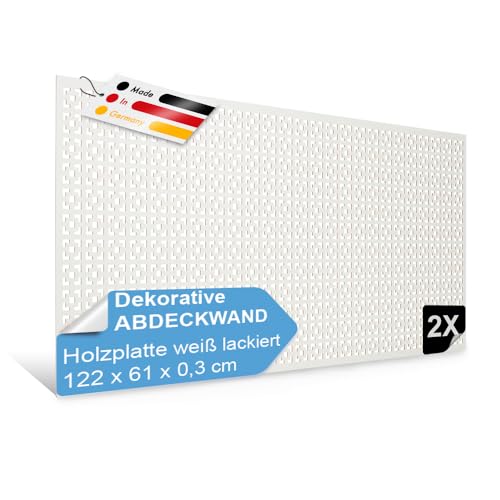 PEGBOARD - MALAGA Lochwand 122 x 61 x 0,3 cm MDF Holzplatte weiß lackiert - Made in Germany - Heizkörperverkleidung, Türfüllung, Paravent oder Lüftungsgitter - Dekorative Lochplatte [Duopack] von Pegboard