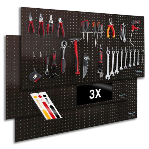 Pegboard 3 St. Werkzeugwand aus Holz (MDF) 120 x 60 x 0,5 cm - Lochung Ø7 mm Lochabstand 25,4 mm - schwarz lackiert - Made in Germany von Pegboard