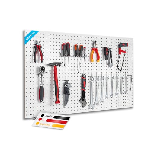 Pegboard Midi 1 St. Werkzeugwand aus Holz (MDF) 100 x 60 x 0,5 cm - Lochung Ø7 mm Lochabstand 25,4 mm - weiß lackiert - Made in Germany von Pegboard
