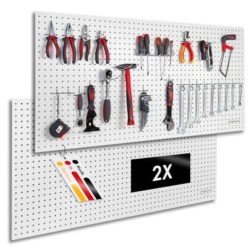 Pegboard 2 St. Werkzeugwand aus Holz (MDF) 120 x 60 x 0,5 cm - Lochung Ø7 mm Lochabstand 25,4 mm - weiß lackiert - Made in Germany von Pegboard