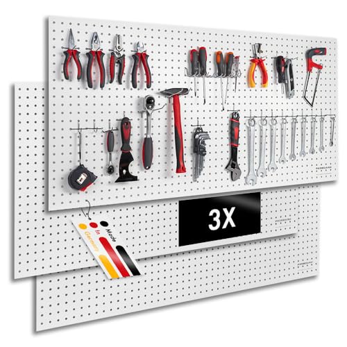 Pegboard 3 St. Werkzeugwand aus Holz (MDF) 120 x 60 x 0,5 cm - Lochung Ø7 mm Lochabstand 25,4 mm - weiß lackiert - Made in Germany von Pegboard