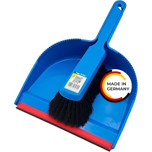 Peggy Perfect Kehrgarnitur Kehrset aus stabilem Kunststoff in Blau. Handbesen/Handfeger mit Einer dichten Naturborstenmischung. Platzsparend ineinander steckbar – Gummilippe und von Peggy Perfect
