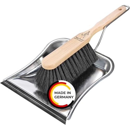 Peggy Perfect Premium Kehrgarnitur, Kehrset mit Buchenholz Handfeger, Edelstahlschaufel und angespitzter Gummilippe. Handbesen mit dichter Kunsthaarmischung. Schaufel und Besen ineinander steckbar. von Peggy Perfect