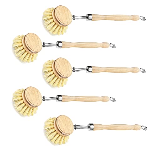 Spülbürste Holzspülbürste 5er Set. Bürstenköpfe austauschbar. Nachhaltige Bürsten aus zertifiziertem Buchenholz und Natur Fibre Pflanzenborsten. Langlebig, praktisch und CO²-neutral - Made in Germany von Peggy Perfect