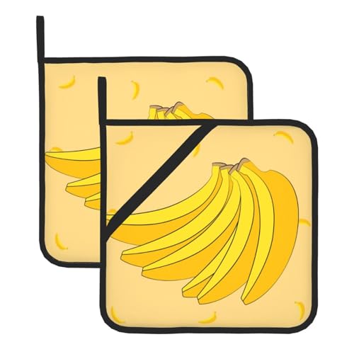 Cartoon-Bananen-Topflappen-Sets. Mit Taschen und rutschfest, leicht zu reinigen, langlebig, geeignet für Ofen, Grill usw. von Pegqcvam