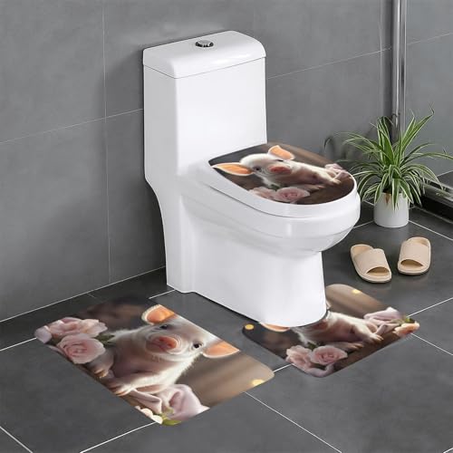 Cute Young Pig 3-teiliges Badezimmerteppich-Set, vollständig bedruckt, weiche rutschfeste Matten, geeignet für Badezimmer, Toiletten und Böden. Cute Young Pig 3-teiliges Badezimmerteppich-Set, vollständig bedruckt, weiche rutschfeste Matten, geeignet für Badezimmer, Toiletten und Böden. von Pegqcvam