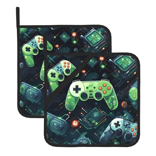 Gamepad Circuit Version Topflappen-Sets mit Taschen und rutschfest, leicht zu reinigen, langlebig, geeignet für Ofen, Grill usw. von Pegqcvam