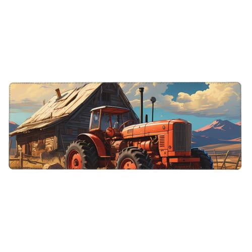 Mauspad Bauernhof Red Traktor 30 x 80 cm Rutschfeste Unterseite für RGB-Tastatur, Maus und Laptop, geeignet für Gaming und Büro von Pegqcvam