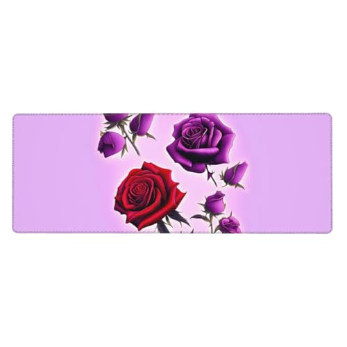 Mauspad mit roten und violetten Rosen, 30 x 80 cm, rutschfeste Unterseite für RGB-Tastatur, Maus und Laptop, geeignet für Gaming und Büro. von Pegqcvam