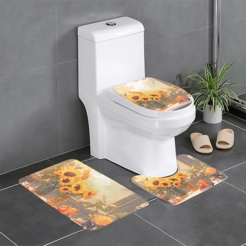 Pegqcvam 3-teiliges Badezimmerteppich-Set, Sonnenblumen, unter der Fensterbank, vollständig bedruckt, weiche rutschfeste Matten, geeignet für Badezimmer, Toiletten und Böden. Pegqcvam 3-teiliges Badezimmerteppich-Set, Sonnenblumen, unter der Fensterbank, vollständig bedruckt, weiche rutschfeste Matten, geeignet für Badezimmer, Toiletten und Böden. von Pegqcvam