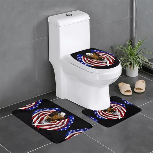 Pegqcvam 3-teiliges Badezimmerteppich-Set mit USA-Flagge, Patriotischer Adler, vollständig bedruckt, weiche rutschfeste Matten, geeignet für Badezimmer, Toiletten und Böden. von Pegqcvam