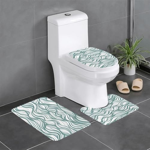 Pegqcvam Badezimmerteppich-Set, grün, gewellt, gestreift, vollständig bedruckt, weich, rutschfest, geeignet für Badezimmer, Toiletten und Böden. Pegqcvam Badezimmerteppich-Set, grün, gewellt, gestreift, vollständig bedruckt, weich, rutschfest, geeignet für Badezimmer, Toiletten und Böden. von Pegqcvam