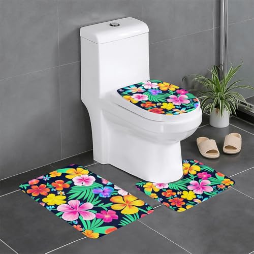 Pegqcvam Bunte Blumen, 3-teiliges Badezimmerteppich-Set, vollständig bedruckt, weiche, rutschfeste Matten, geeignet für Badezimmer, Toiletten und Böden. Pegqcvam Bunte Blumen, 3-teiliges Badezimmerteppich-Set, vollständig bedruckt, weiche, rutschfeste Matten, geeignet für Badezimmer, Toiletten und Böden. von Pegqcvam
