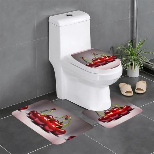 Pegqcvam Chilenische Kirschen 3-teiliges Badezimmerteppich-Set, vollständig bedruckt, weiche rutschfeste Matten, geeignet für Badezimmer, Toiletten und Böden. von Pegqcvam