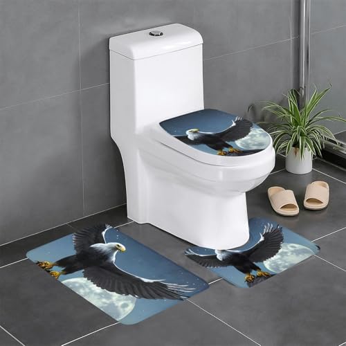 Pegqcvam Eagle Under The Stars 3-teiliges Badezimmerteppich-Set, vollständig bedruckt, weiche rutschfeste Matten, geeignet für Badezimmer, Toiletten und Böden. von Pegqcvam