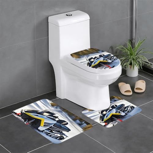 Pegqcvam Fortschrittliches Schneemobil 3-teiliges Badezimmerteppich-Set, vollständig bedruckt, weiche rutschfeste Matten, geeignet für Badezimmer, Toiletten und Böden. von Pegqcvam