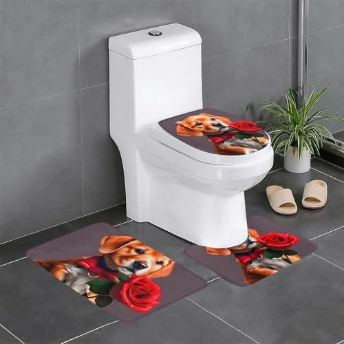 Pegqcvam Gentleman-Like Dog 3-teiliges Badezimmerteppich-Set, vollständig bedruckt, weiche rutschfeste Matten, geeignet für Badezimmer, Toiletten und Böden. von Pegqcvam