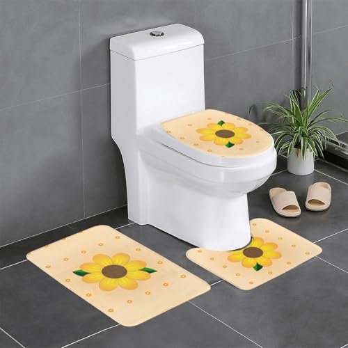 Pegqcvam Golden Sunflower 3-teiliges Badezimmerteppich-Set, vollständig bedruckt, weiche rutschfeste Matten, geeignet für Badezimmer, Toiletten und Böden. von Pegqcvam