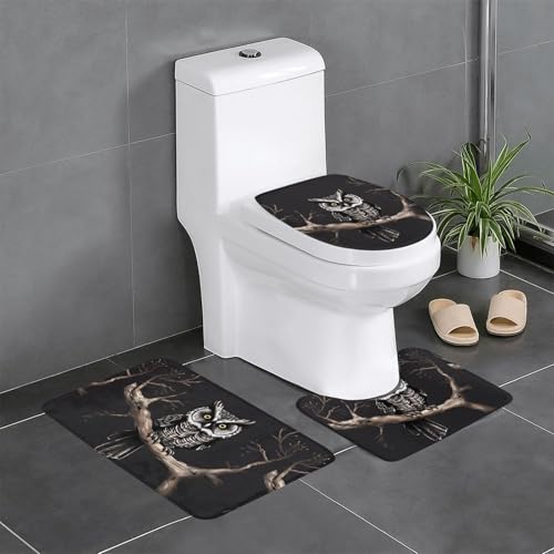Pegqcvam Late Night Owl 3-teiliges Badezimmerteppich-Set, vollständig bedruckt, weiche rutschfeste Matten, geeignet für Badezimmer, Toiletten und Böden. von Pegqcvam
