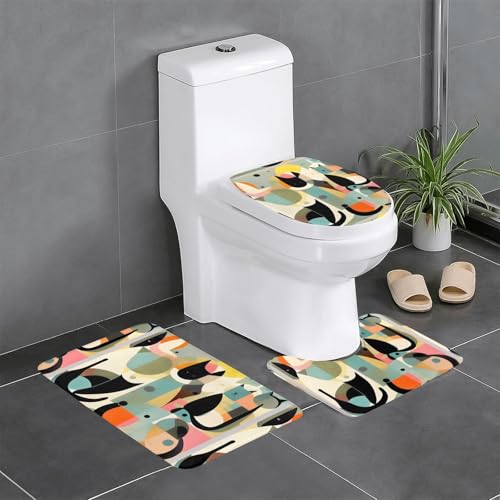 Pegqcvam Mid-Century Modern Art Cat 3-teiliges Badezimmerteppich-Set, vollständig bedruckt, weiche rutschfeste Matten, geeignet für Badezimmer, Toiletten und Böden. von Pegqcvam