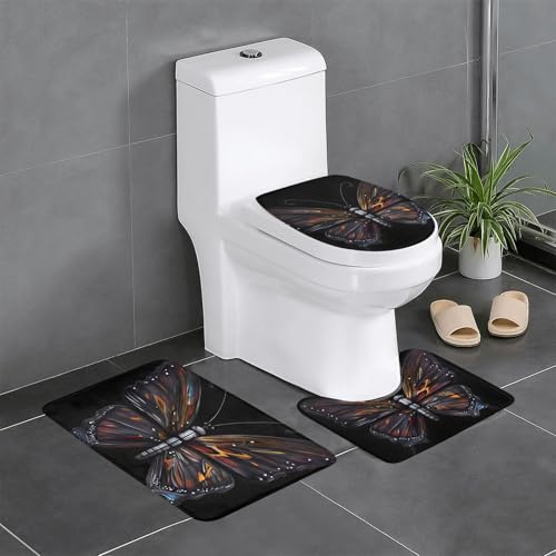 Pegqcvam Mystery Butterfly 3-teiliges Badezimmerteppich-Set, vollständig bedruckt, weiche rutschfeste Matten, geeignet für Badezimmer, Toiletten und Böden. von Pegqcvam