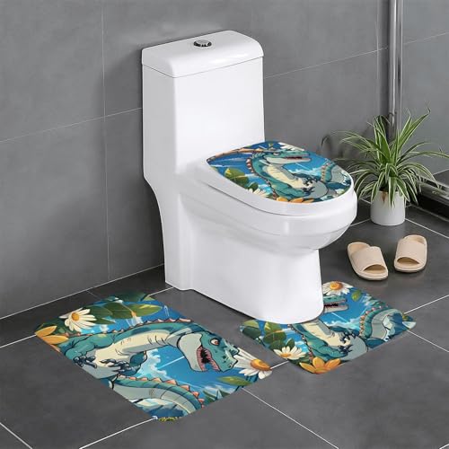 Pegqcvam Niedliches Dinosaurier-Badezimmerteppich-Set, 3-teilig, vollständig bedruckt, weiche rutschfeste Matten, geeignet für Badezimmer, Toiletten und Böden. Pegqcvam Niedliches Dinosaurier-Badezimmerteppich-Set, 3-teilig, vollständig bedruckt, weiche rutschfeste Matten, geeignet für Badezimmer, Toiletten und Böden. von Pegqcvam