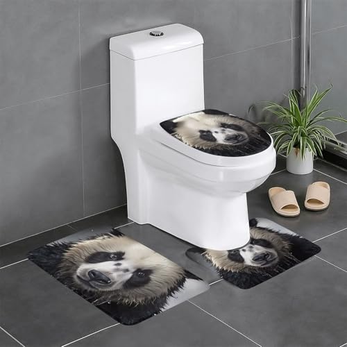 Pegqcvam Panda im Wasser, 3-teiliges Badezimmerteppich-Set, vollständig bedruckt, weiche rutschfeste Matten, geeignet für Badezimmer, Toiletten und Böden. von Pegqcvam