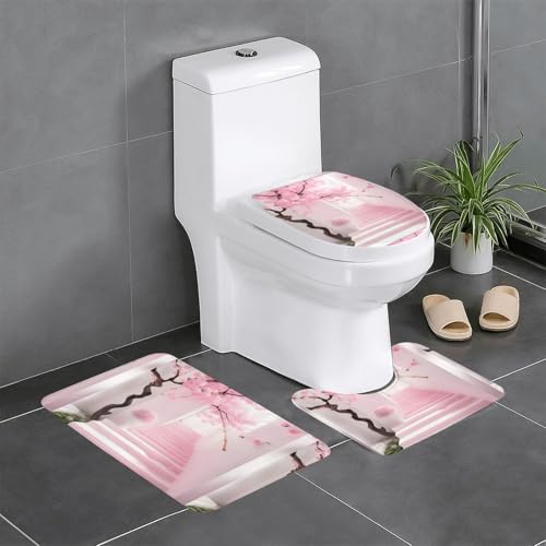 Pegqcvam Rosa Kirschblüten Treppe 3-teiliges Badezimmerteppich-Set, voll bedruckt, weiche rutschfeste Matten, geeignet für Badezimmer, Toiletten und Böden. Pegqcvam Rosa Kirschblüten Treppe 3-teiliges Badezimmerteppich-Set, voll bedruckt, weiche rutschfeste Matten, geeignet für Badezimmer, Toiletten und Böden. von Pegqcvam