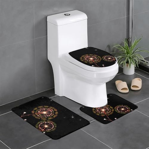 Pegqcvam Starry Dandelion 3-teiliges Badezimmerteppich-Set, vollständig bedruckt, weiche rutschfeste Matten, geeignet für Badezimmer, Toiletten und Böden. von Pegqcvam